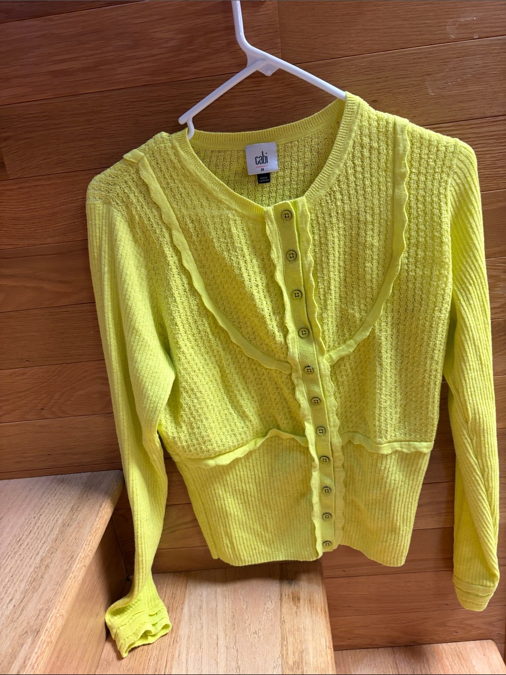 CAbi Neon Yellow Button-Front Cardigan